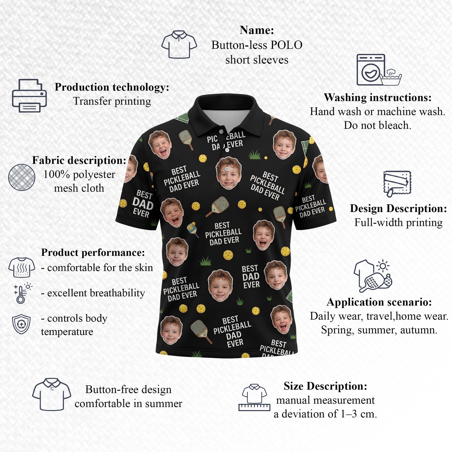 Best Pickleball Dad Ever Custom Kid Face Polo Black