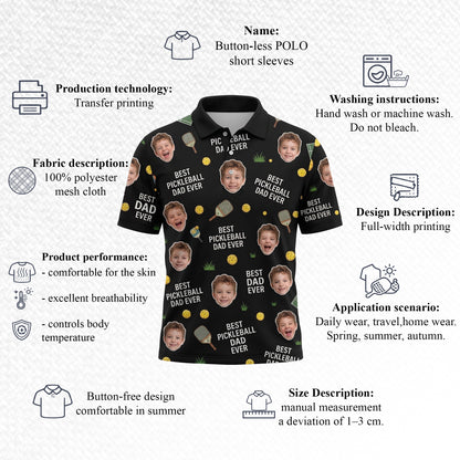 Best Pickleball Dad Ever Custom Kid Face Polo Black