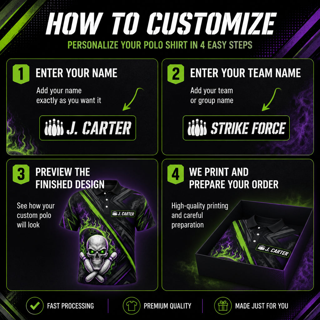 Neon Skull Strike – Custom Name & Team AOP Polo - How to customize