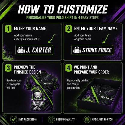 Neon Skull Strike – Custom Name & Team AOP Polo - How to customize