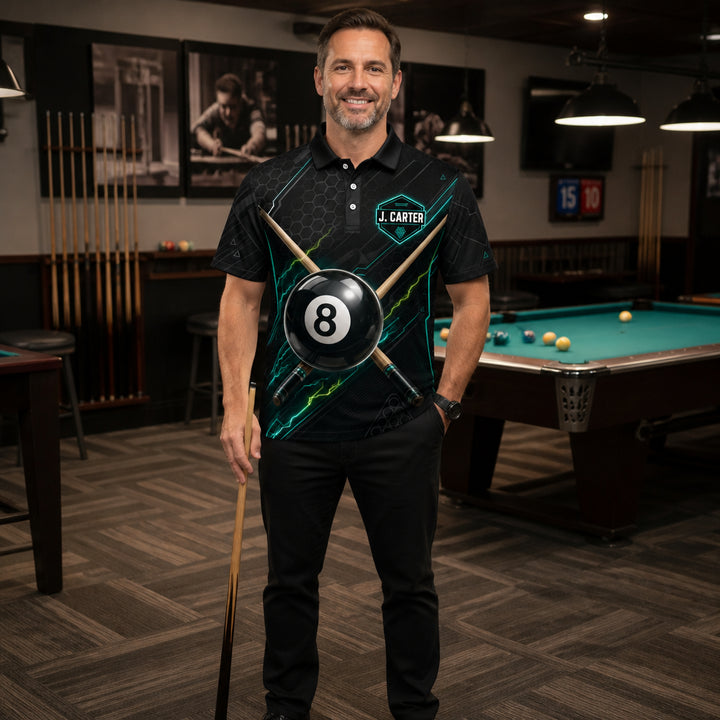 Custom 8‑Ball Billiards Team Polo — Add Team & Player Name - Lifestyle 1