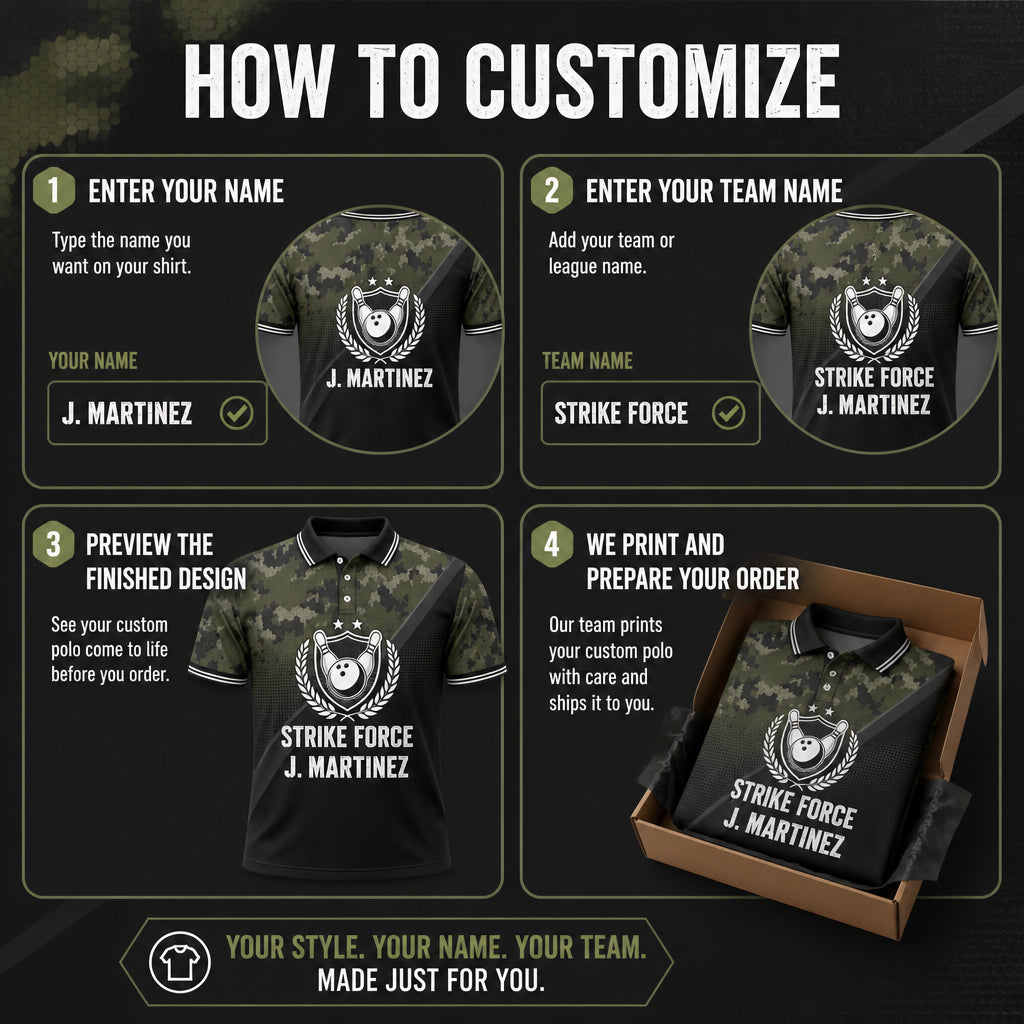 Personalized Bowling Camo Crest Polo - How to customize