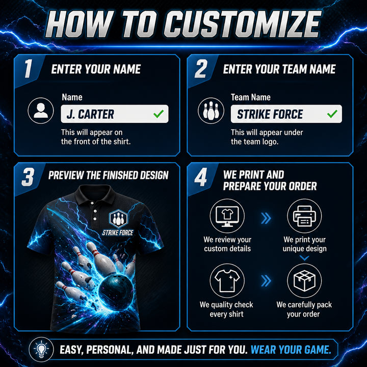 Electric Strike Bowling Polo – Custom Team & Name - How to customize