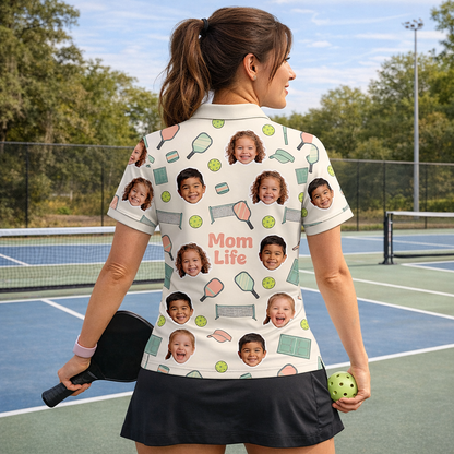 Mom Life Custom Kids Face Pickleball Womens Polo Cream