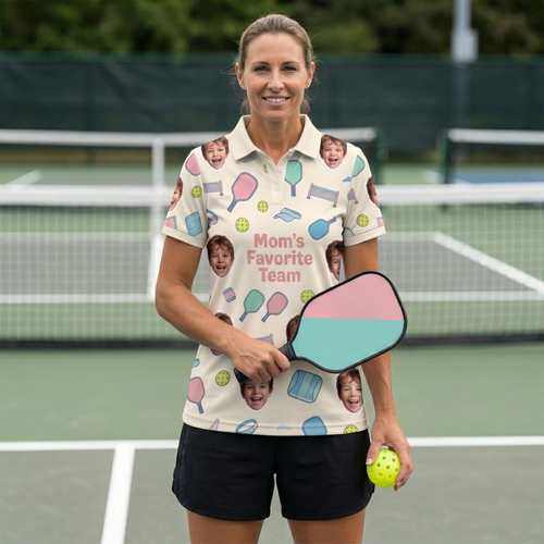 Mom's Favorite Team Custom Kid Face Pickleball Polo