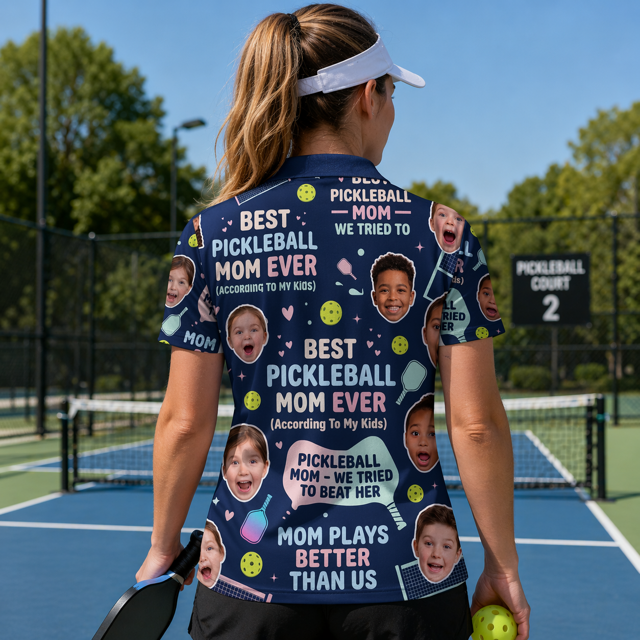 Funny Pickleball Mom Custom Face Navy Polo Shirt