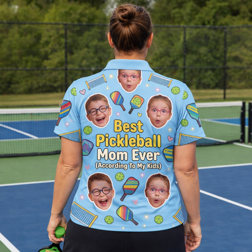 Custom Kids Photo Best Pickleball Mom Polo Light Blue