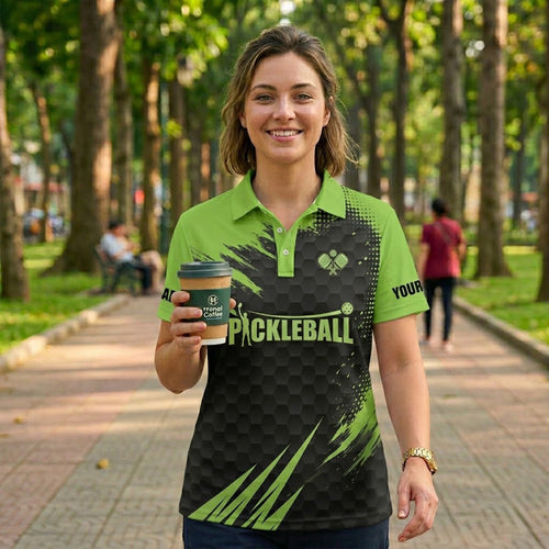 Custom Pickleball Polo Shirt Green Black Team Name Personalized Performance Sports Polo