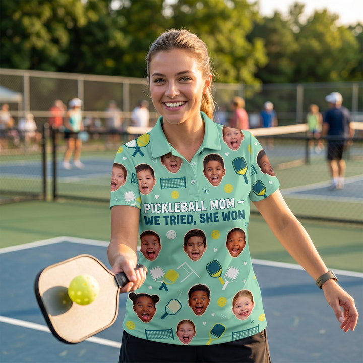 Pickleball Mom We Tried She Won Custom Face Womens Polo
