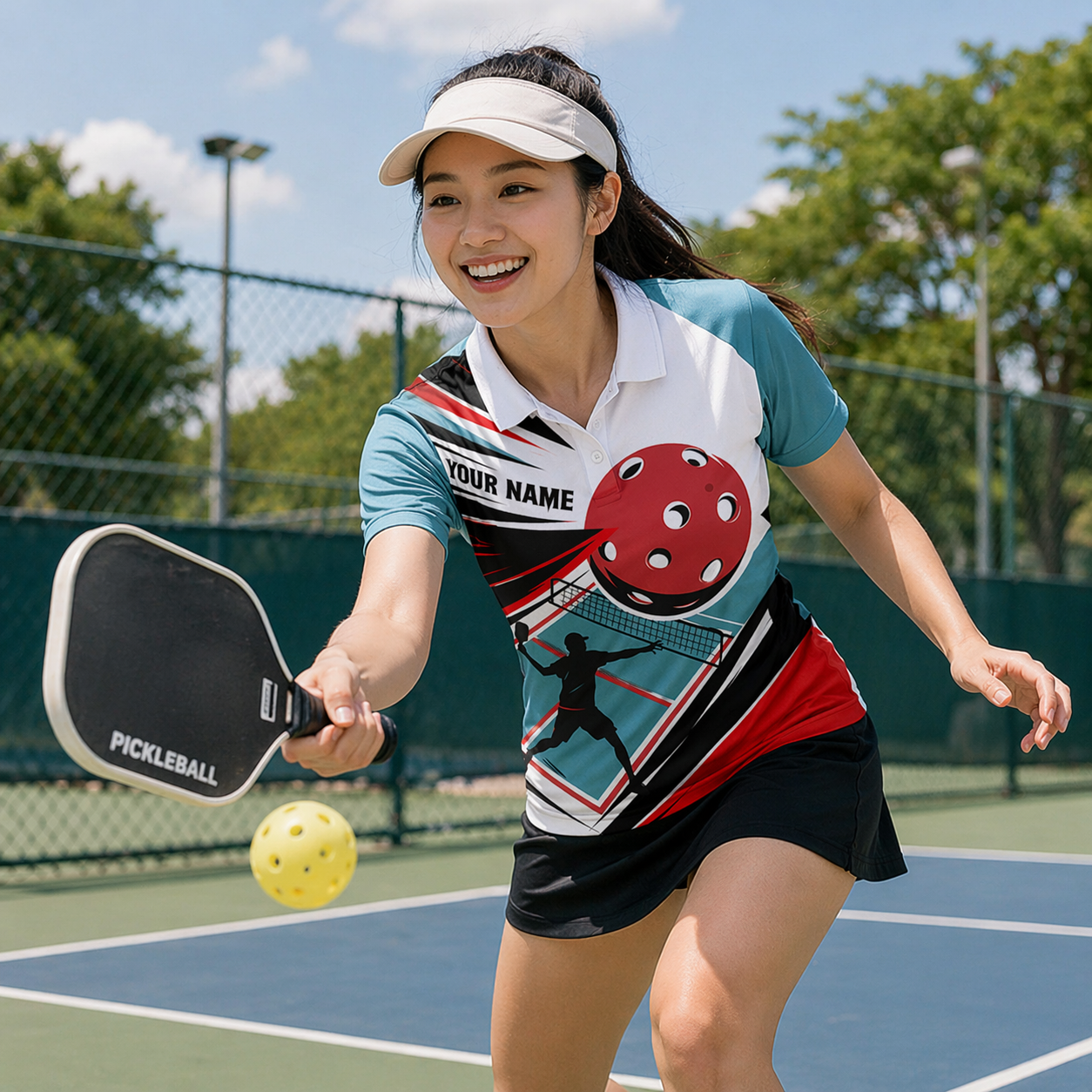 Men's Pickleball Polo Shirt Personalized Name Team Custom Short Sleeve Athletic Golf Polo Teal Red White Black Player Print