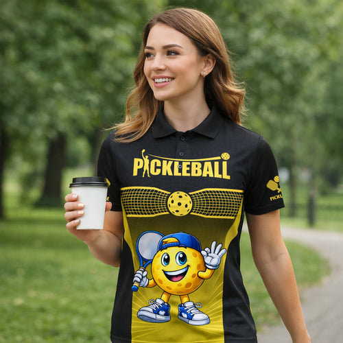 Pickleball Polo Shirt Funny Cartoon Ball Player Sport Golf Style Breathable Unisex Shirt