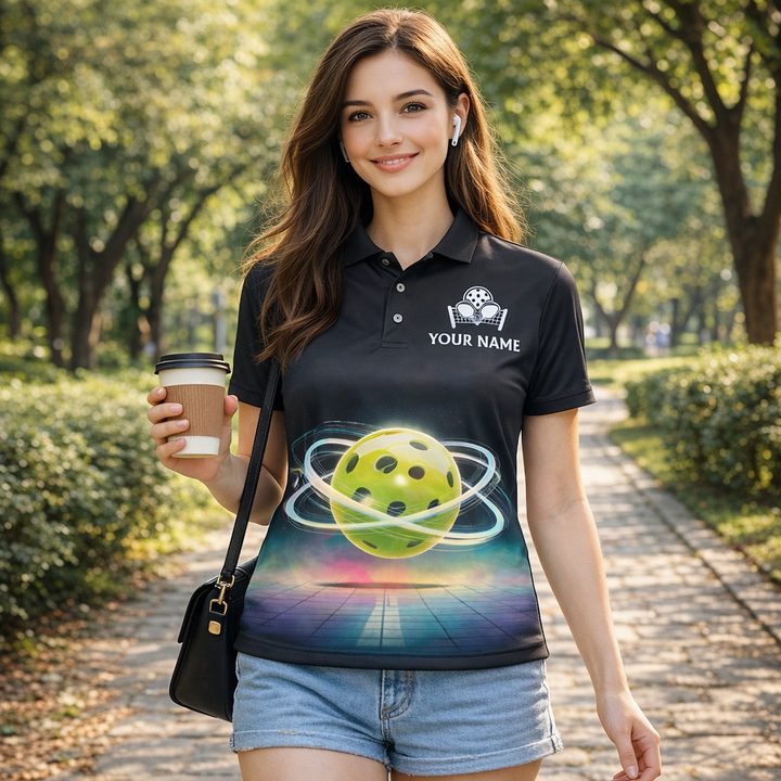 Pickleball Polo Shirt Personalized Team Name Custom Player Performance Shirt Neon Ball Design