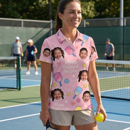 Mom Powered by Love Pickleball Custom Photo Polo Pink