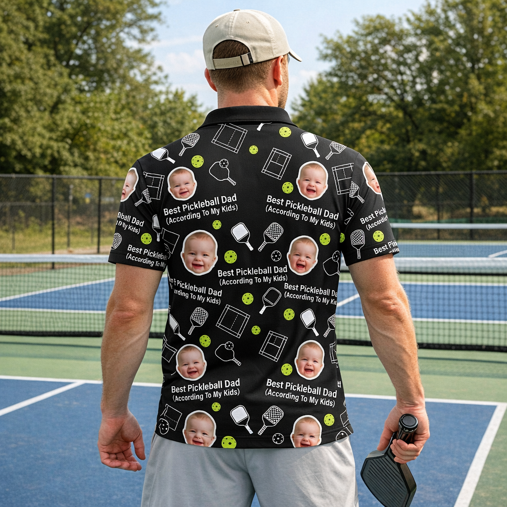 Best Pickleball Dad Custom Kids Photo Polo Black