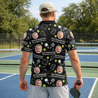 Best Pickleball Dad Custom Kids Photo Polo Black