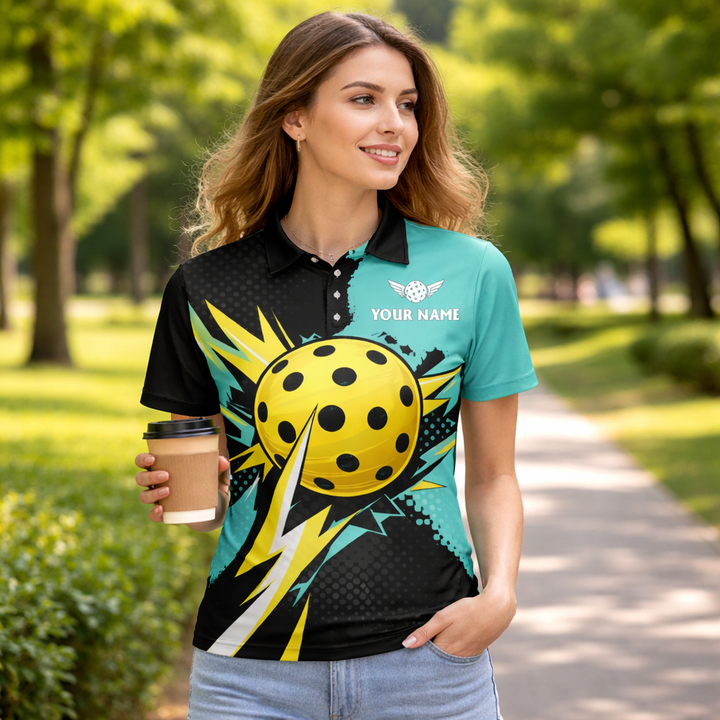 Custom Pickleball Polo Shirt Personalized Name Team Jersey Breathable Mesh Sports Shirt