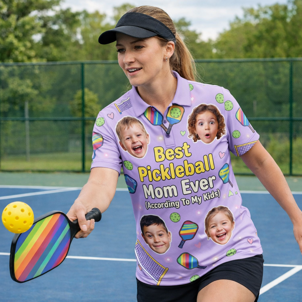 Best Pickleball Mom Custom Face Polo Shirt Women
