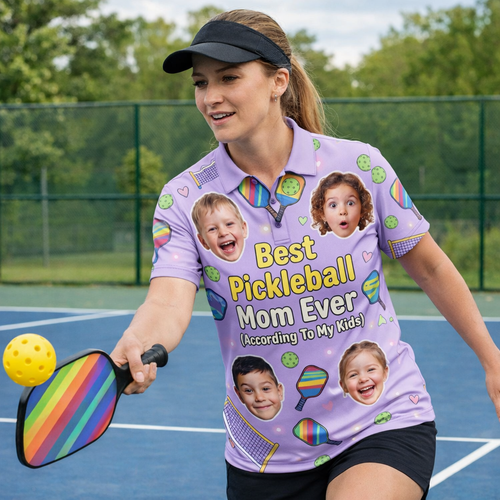 Best Pickleball Mom Custom Face Polo Shirt Women