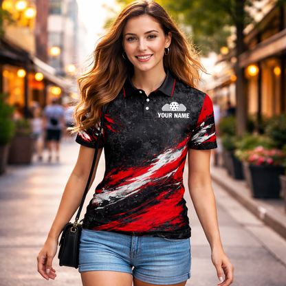 Pickleball Polo Shirt Custom Name Team Pickleball Shirt Red Black Sport Performance Polo
