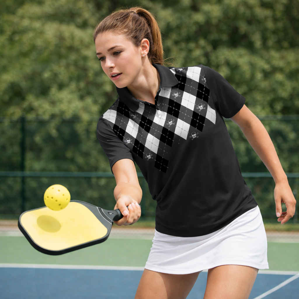 Pickleball Polo Shirt Funny Old Man Quote Argyle Pattern Performance Short Sleeve Shirt