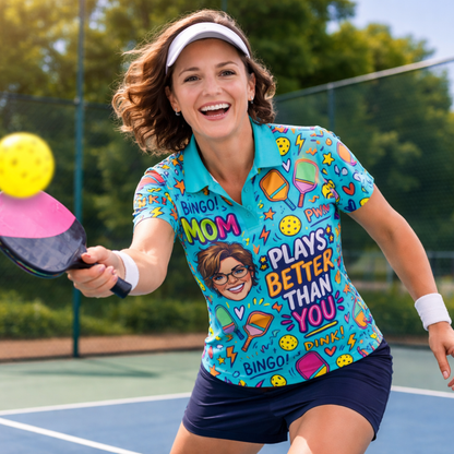 Womens Pickleball Polo Shirt Mom Plays Better Than You