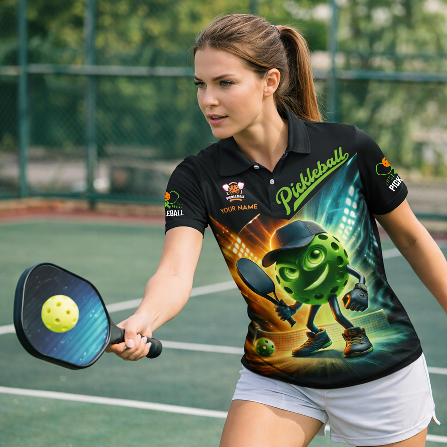 Pickleball Polo Shirt Custom Name Graphic Sport Shirt Breathable Mesh Athletic Top