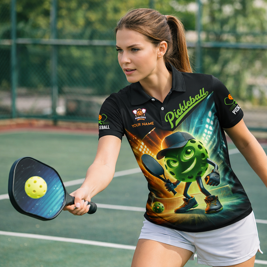 Pickleball Polo Shirt Custom Name Graphic Sport Shirt Breathable Mesh Athletic Top