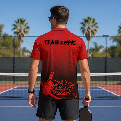 Custom Pickleball Red Hex Polo Shirt