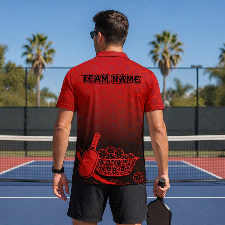 Custom Pickleball Red Hex Polo Shirt