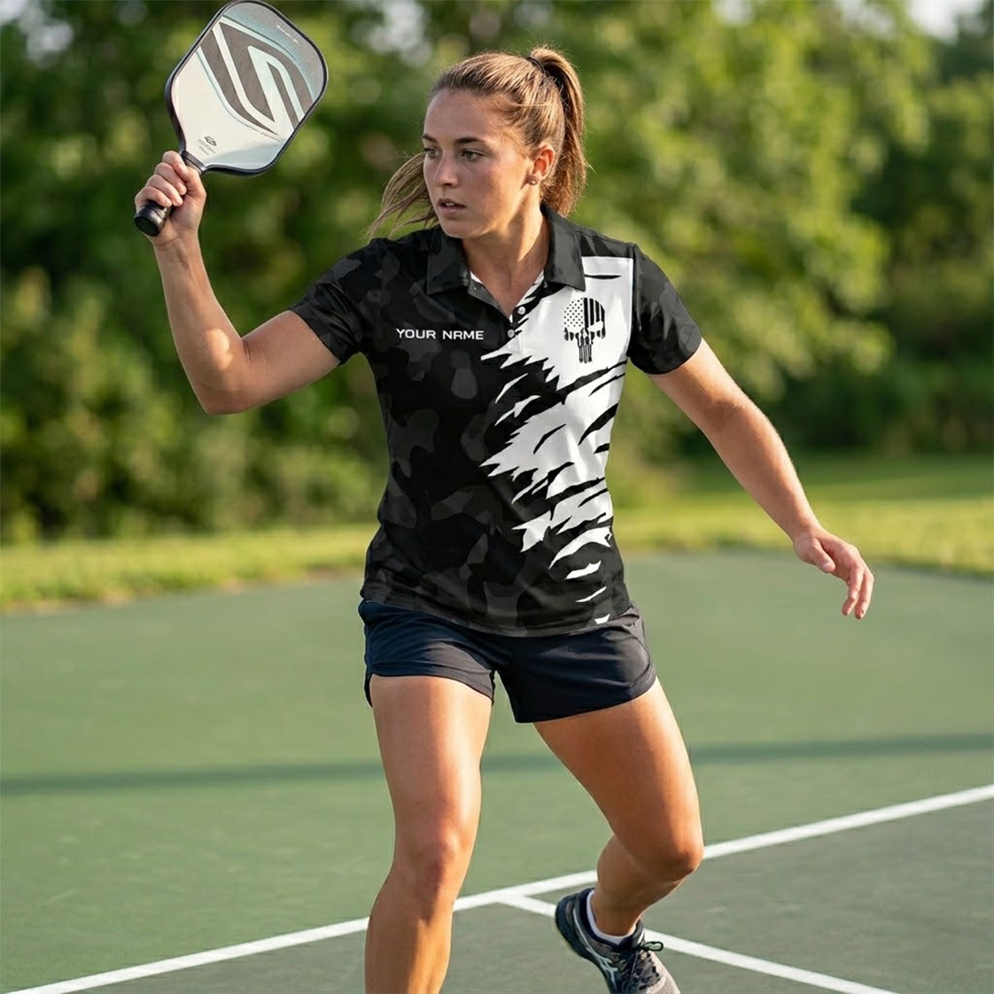 Custom Name Pickleball Polo Shirt Black Camo Happy People Play Pickleball Performance Shirt
