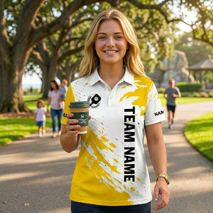 Custom Pickleball Polo Shirt Personalized Team Name Player Name Yellow White Performance Shirt Unisex