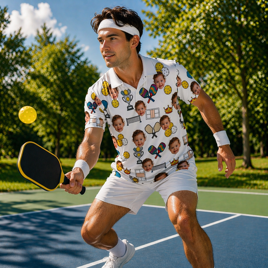 Custom Photo Pickleball Polo Shirt Men Funny Face