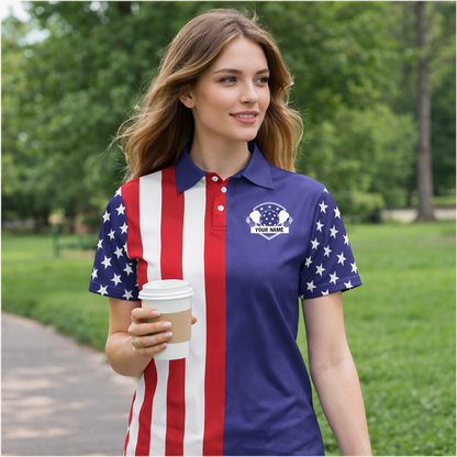 Patriotic Pickleball Polo Shirt Custom Name USA Flag Performance Short Sleeve Unisex