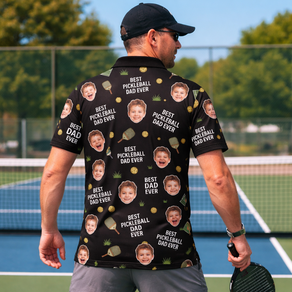 Best Pickleball Dad Ever Custom Kid Face Polo Black