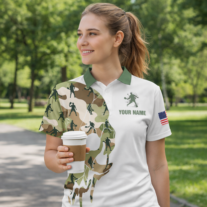 Pickleball Skull Camo Polo Shirt Personalized Name USA Flag Performance Shirt