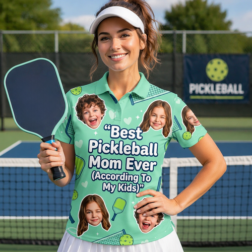 Best Pickleball Mom Ever Custom Kids Photo Polo Mint