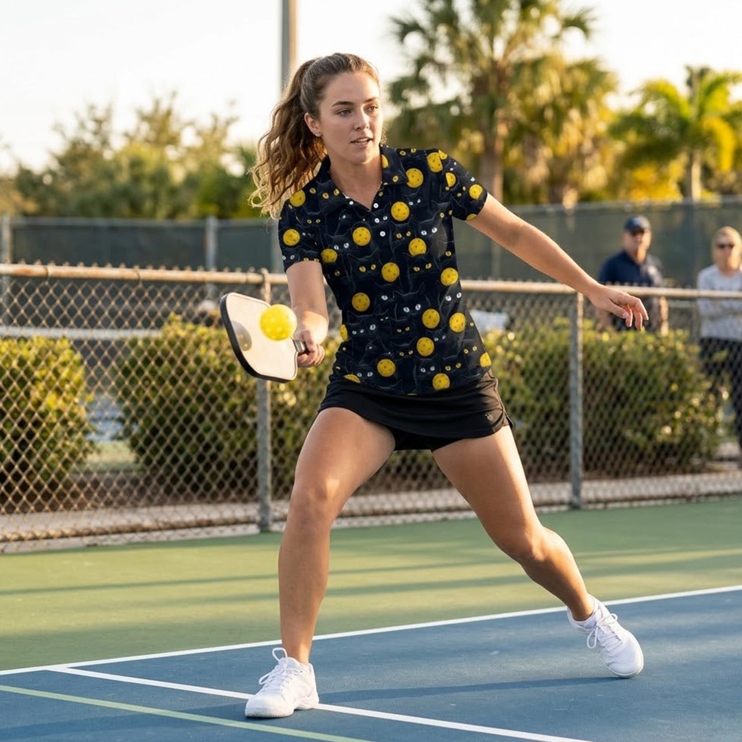 Black Cat Pickleball Polo Shirt Funny Cat Lover Sports Shirt All Over Print Breathable Athletic Tee