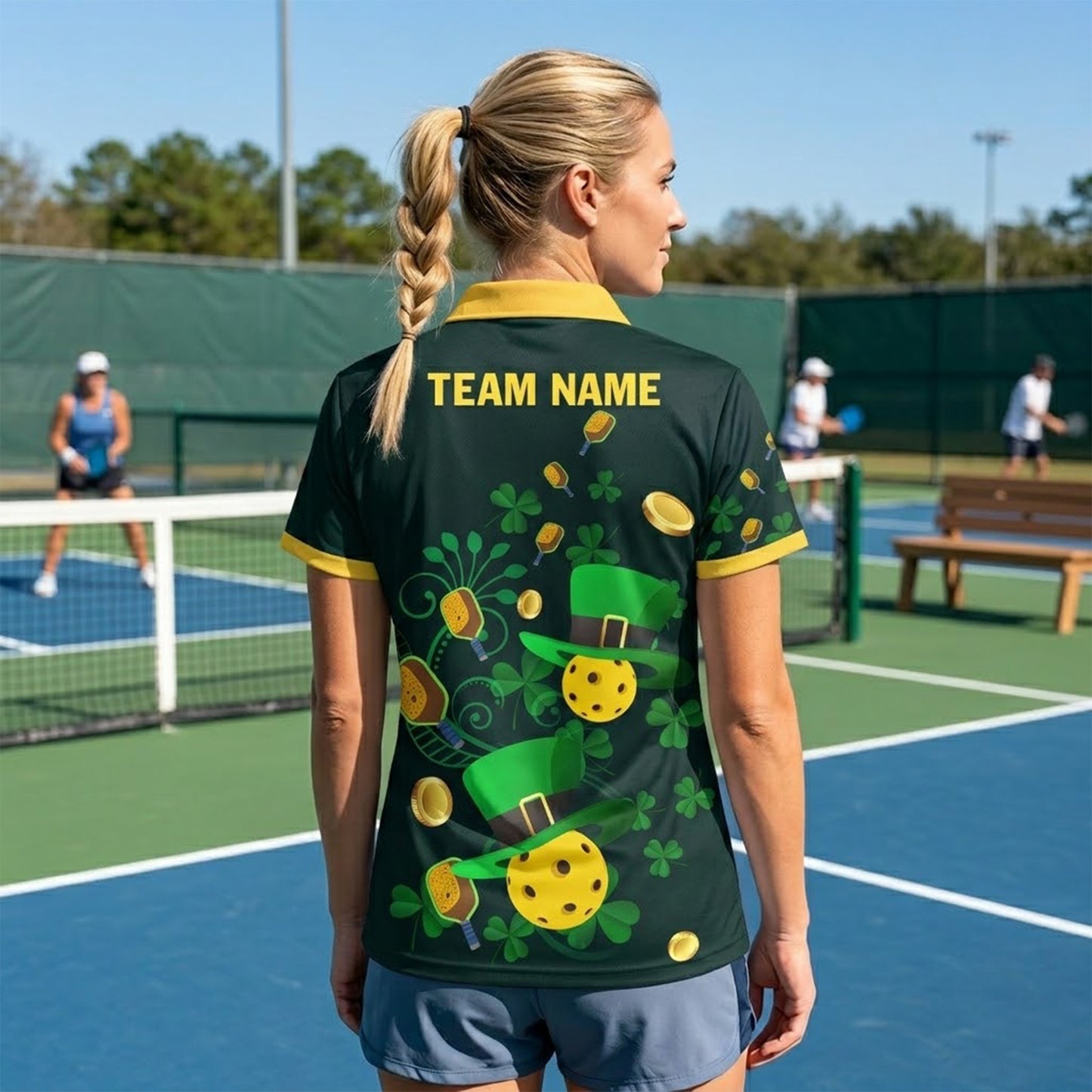 Custom Pickleball Polo Shirt St Patrick Day Personalized Name Team Green Pickleball Shirt Lucky Shamrock Performance Polo