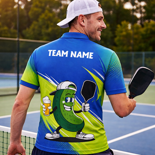 Funny Pickleball Polo Shirt Custom Name Team Shirt Beer Pickle Graphic Athletic Polo