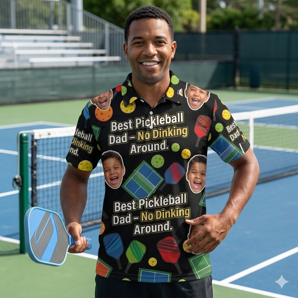 Custom Kid Photo Best Pickleball Dad Polo Black