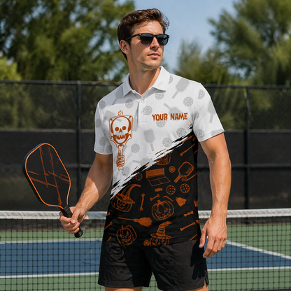 Skeleton Pumpkin Pickleball Custom Name Team Polo