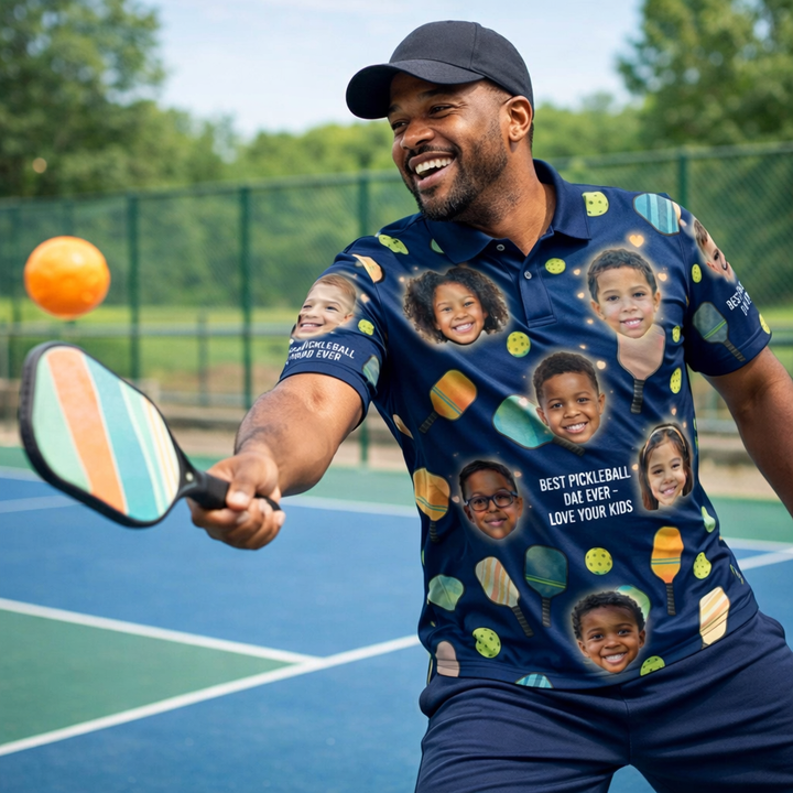 Best Pickleball Dad Ever Custom Kids Face Polo Navy