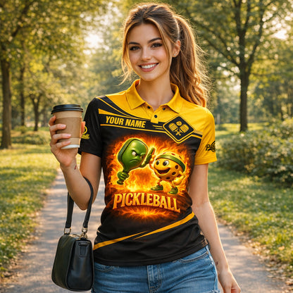 Pickleball Polo Shirt Personalized Funny Paddle vs Ball Fire Design Unisex Performance Shirt