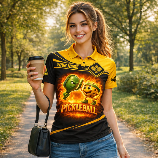 Pickleball Polo Shirt Personalized Funny Paddle vs Ball Fire Design Unisex Performance Shirt