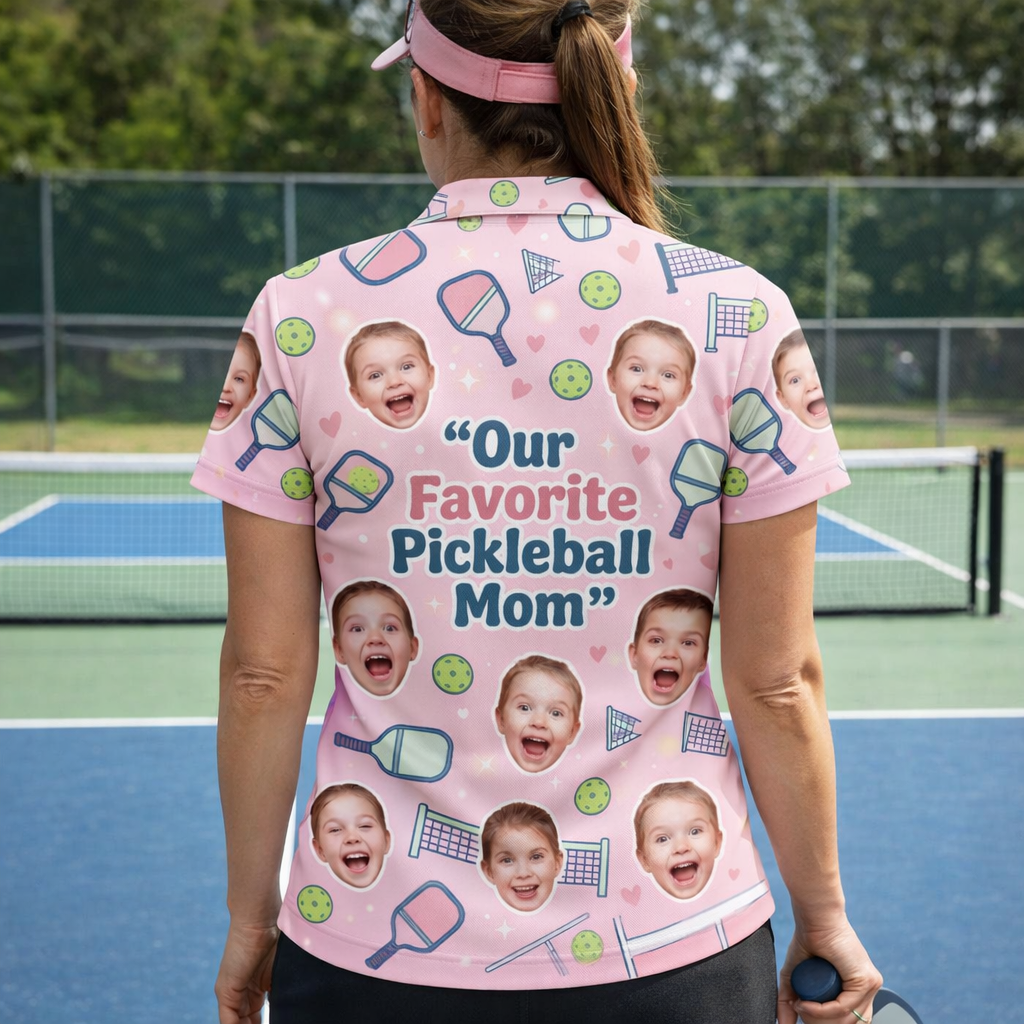 Our Favorite Pickleball Mom Custom Kids Face Polo Pink