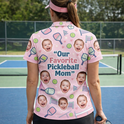 Our Favorite Pickleball Mom Custom Kids Face Polo Pink