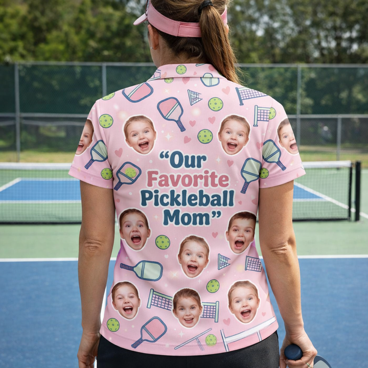 Our Favorite Pickleball Mom Custom Kids Face Polo Pink