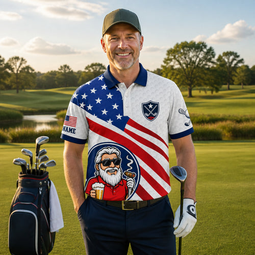 Patriotic Golfer AOP Polo – Personalized Sleeve Name - Lifestyle 1
