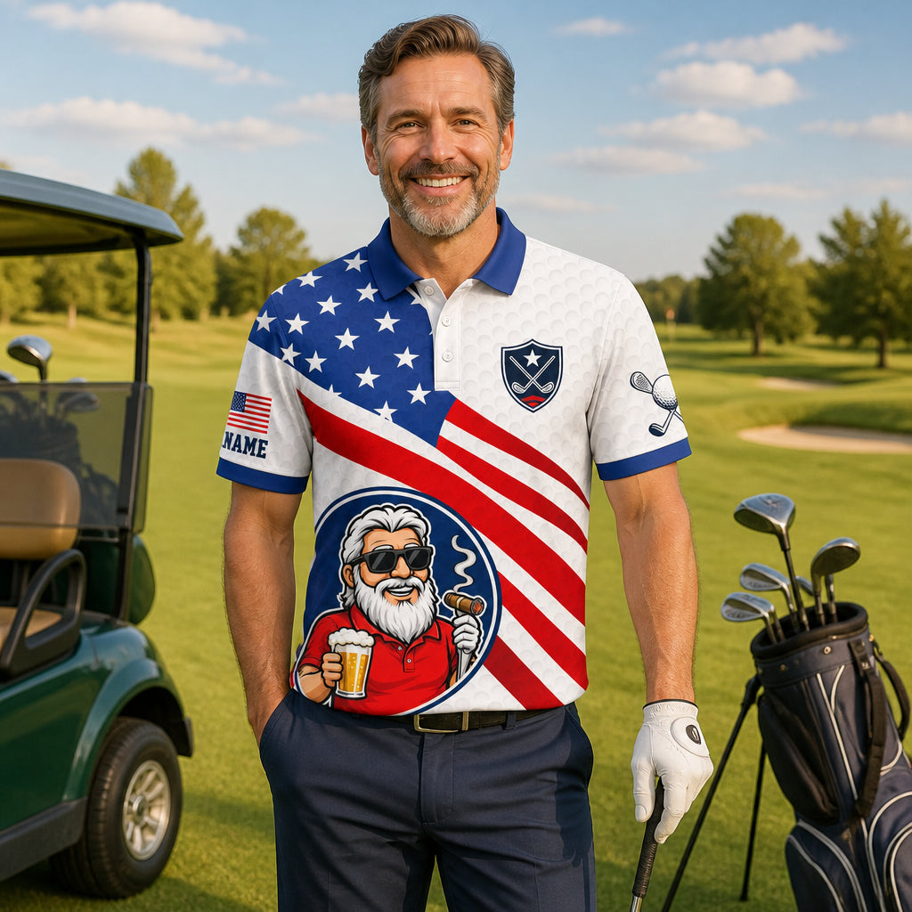 Patriotic Golfer AOP Polo – Personalized Sleeve Name - Lifestyle 2