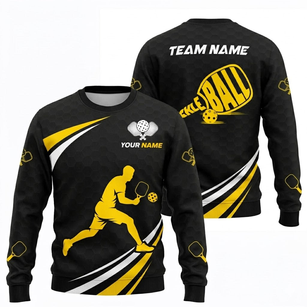 Custom Pickleball Polo Shirt Black Gold Performance Team Jersey Personalized Sports Polo for Men Women